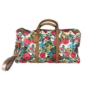 DLS International Womens Multicolor Floral Leather Detachable Strap Duffle Bag